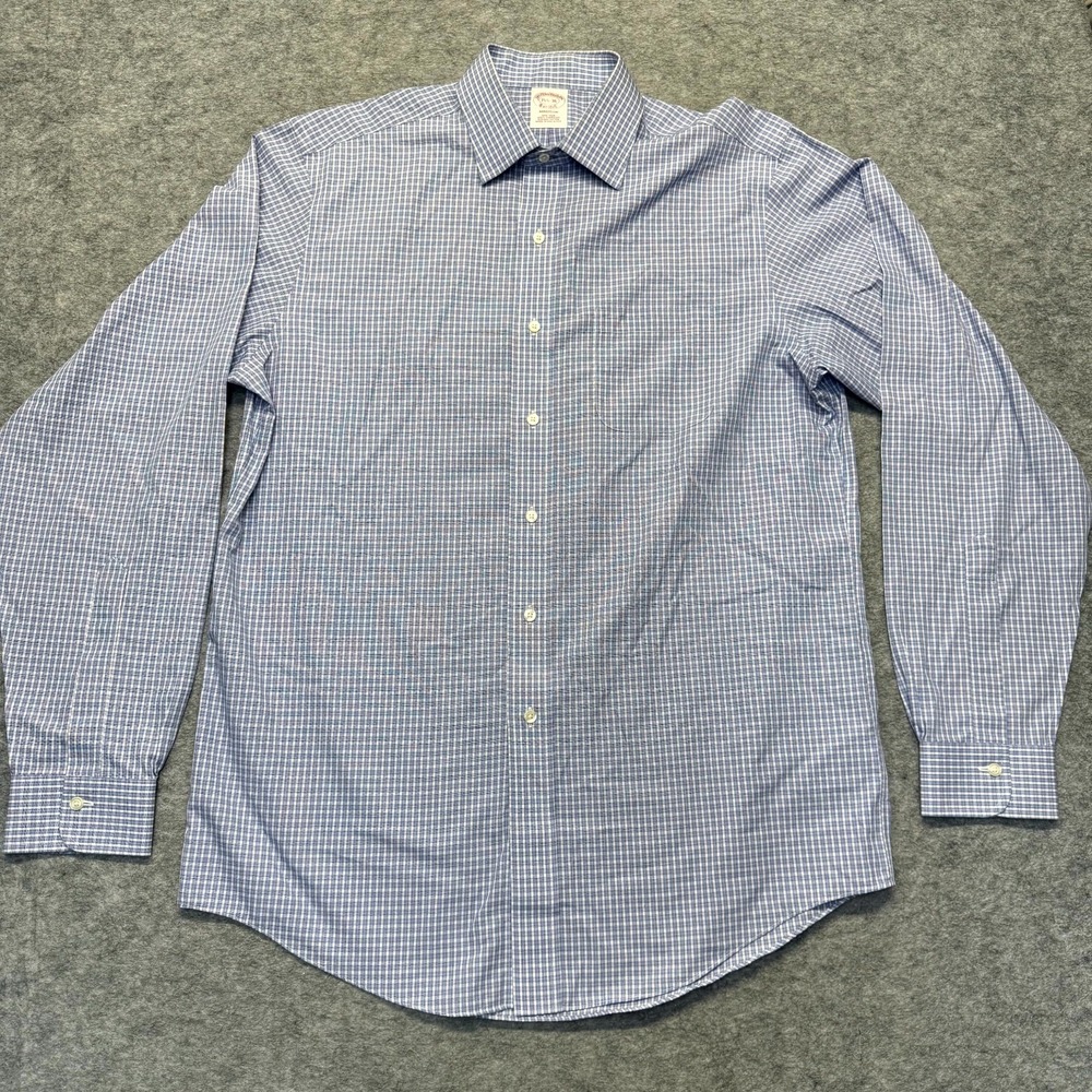 Brooks Brothers Dress Shirt Men 15.5-36 (M) Non-Iron Cotton Blue Striped Madison